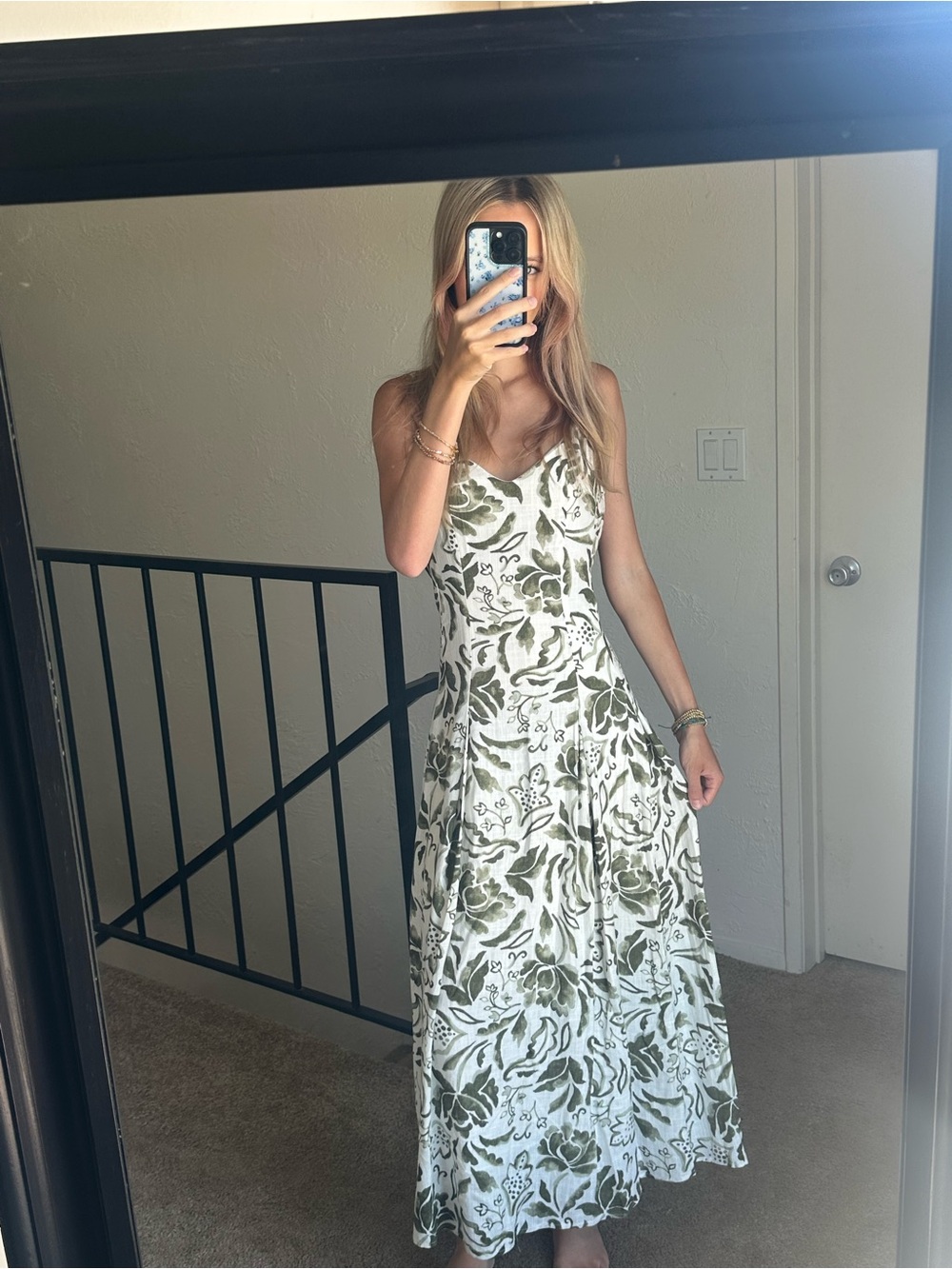 MSK Olive Green and Cream Floral Maxi Dress - Picture 2 of 6